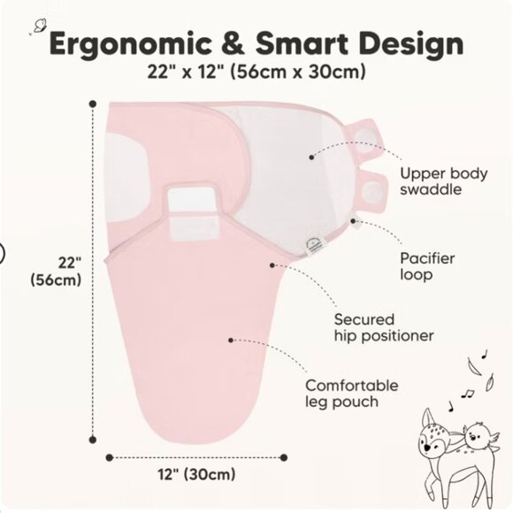 KeaBabies 3 Set Bundle Velcro Swaddles Sleep Sacks Pink (Baby, 0-3M) - Picture 2 of 4